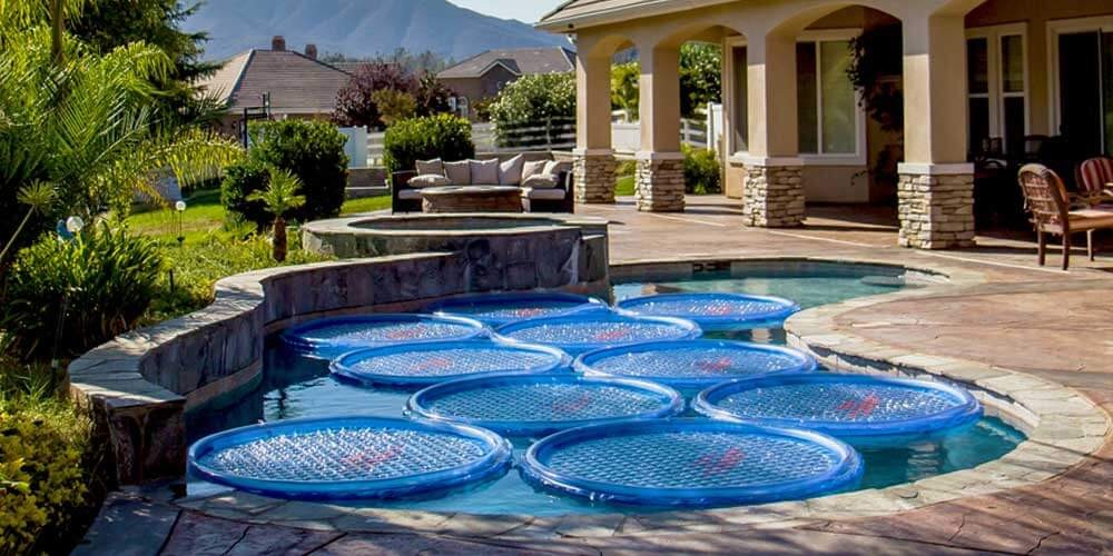 solar rings floating on a pool's surface