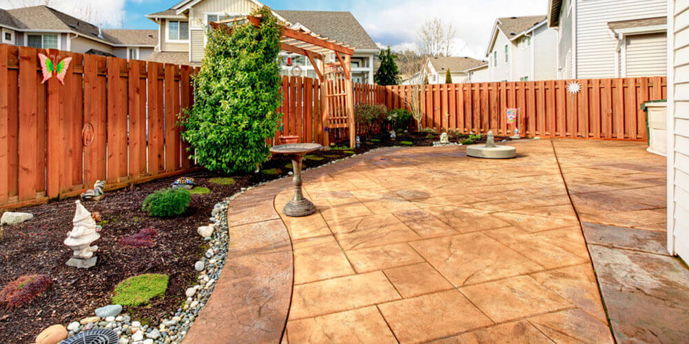 stamped concrete in a backyard