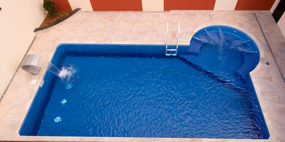 A blue swimming pool.