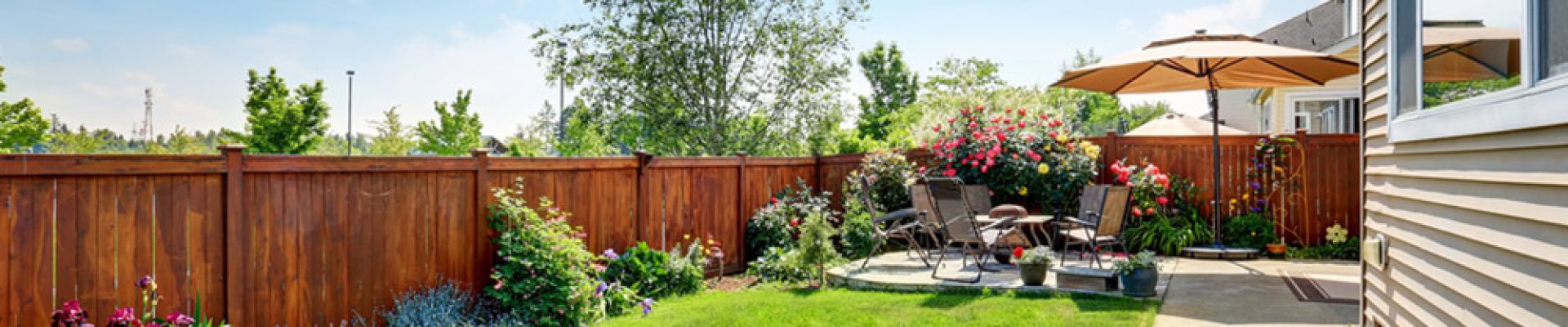 landscape design for backyard garden and patio area on concrete floor